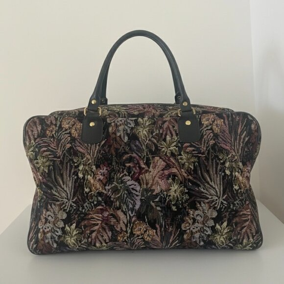 Vintage 1980s Jordache Floral Weekender Bag, Timeless Aesthetic Tapestry Duffle - Picture 2 of 8